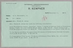 [Message from A. H. Blackshear, Jr. to R. I. Mehan, December 11, 1956]