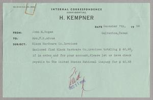[Letter from John M. Hogan to F. K. Adoue, December 7, 1956]