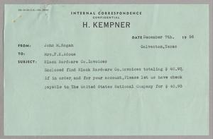 [Letter from John M. Hogan to F. K. Adoue, December 7, 1956]