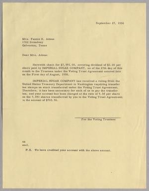 [Letter from A. H. Blackshear, Jr. to Fannie K. Adoue, September 27, 1956]