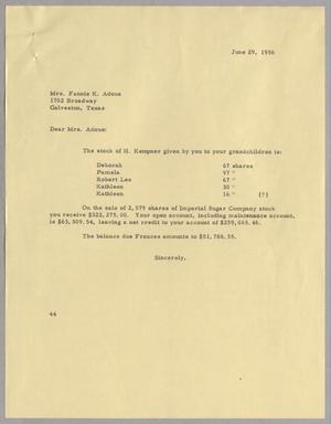 [Letter from A. H. Blackshear, Jr., to Fannie K. Adoue, June 29, 1956]