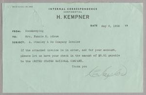 [Letter from the Bookkeeping Department to Fannie K. Adoue, May 2, 1956]