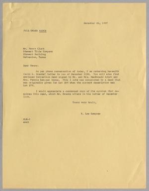 [Letter from R. Lee Kempner to Henry Clark, December 26, 1957]