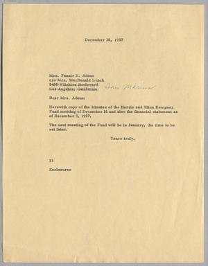 [Letter from Harris Leon Kempner to Fannie K. Adoue, December 20, 1957]