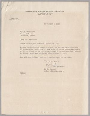 [Letter from R. S. Hansen to H. Kempner, November 4, 1957]
