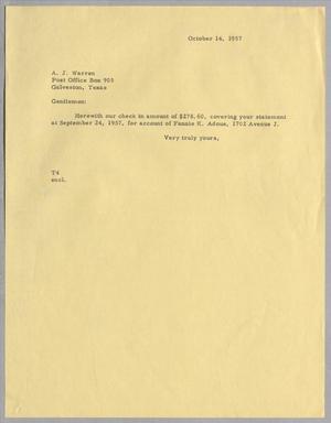 [Letter from T. E. Taylor to A. J. Warren, October 14, 1957]