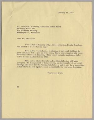 [Letter from A. H. Blackshear, Jr. to Philip W. Pillsbury, January 21, 1957]