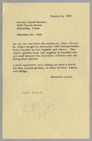 [Letter to Harvey Travel Bureau, January 6, 1959]