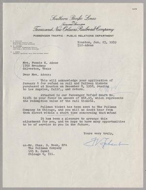 [Letter from F. V. Shaub to Fannie K. Adoue, January 23, 1959]