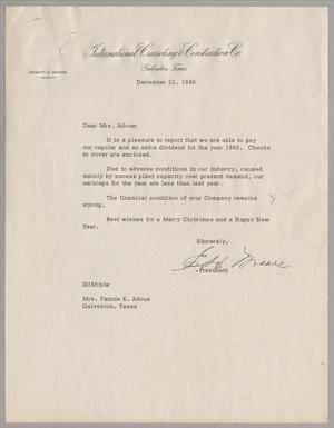 [Letter from E. H. Moore to Fannie K. Adoue, December 22, 1960]