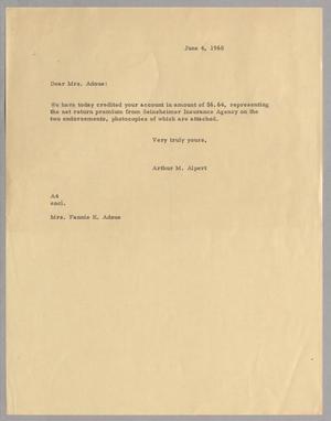 [Letter from Arthur M. Alpert to Fannie K. Adoue, June 4, 1960
