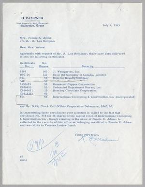 [Letter from R. I. Mehan to Fannie K. Adoue, July 5, 1963]