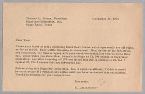 [Letter from R. Lee Kempner to Thomas L. James, November 30, 1964]