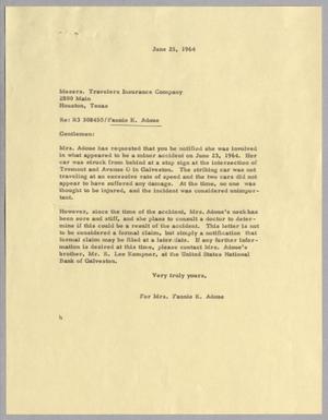 [Letter to Travelers Insurance Company, June 25, 1964]