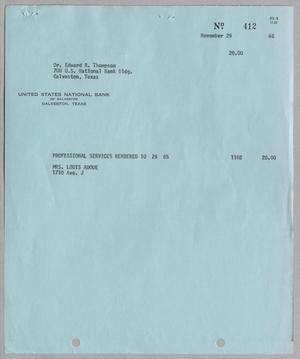 [Invoice for Professional Services Rendered to Mrs. Louis Adoue, November 1965]
