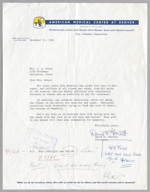 Primary view of object titled '[Letter from David W. Garlett to Mrs. L. A. Adoue, December 31, 1964]'.