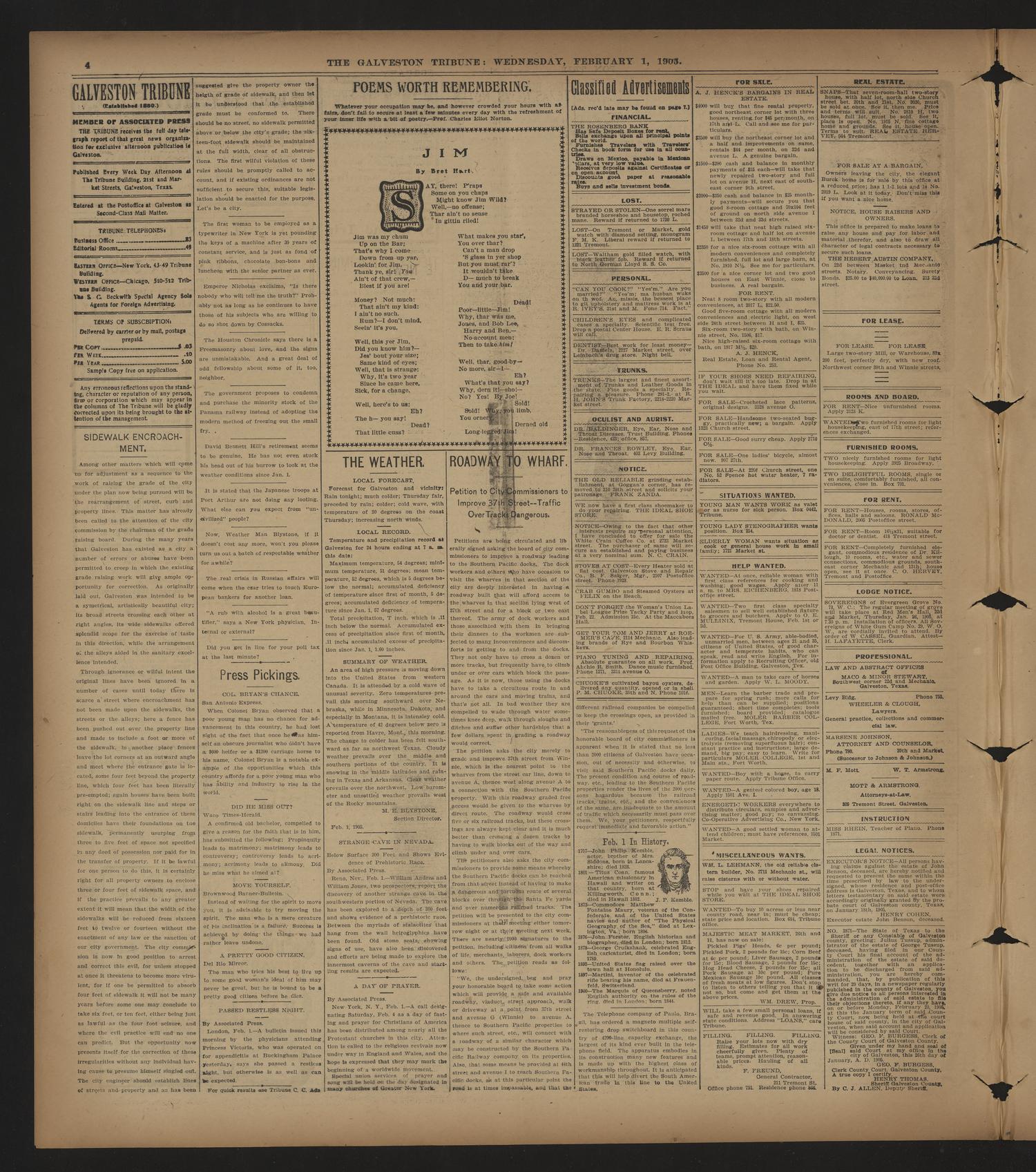 Galveston Tribune. (Galveston, Tex.), Vol. 25, No. 59, Ed. 1 Wednesday, February 1, 1905
                                                
                                                    [Sequence #]: 4 of 8
                                                