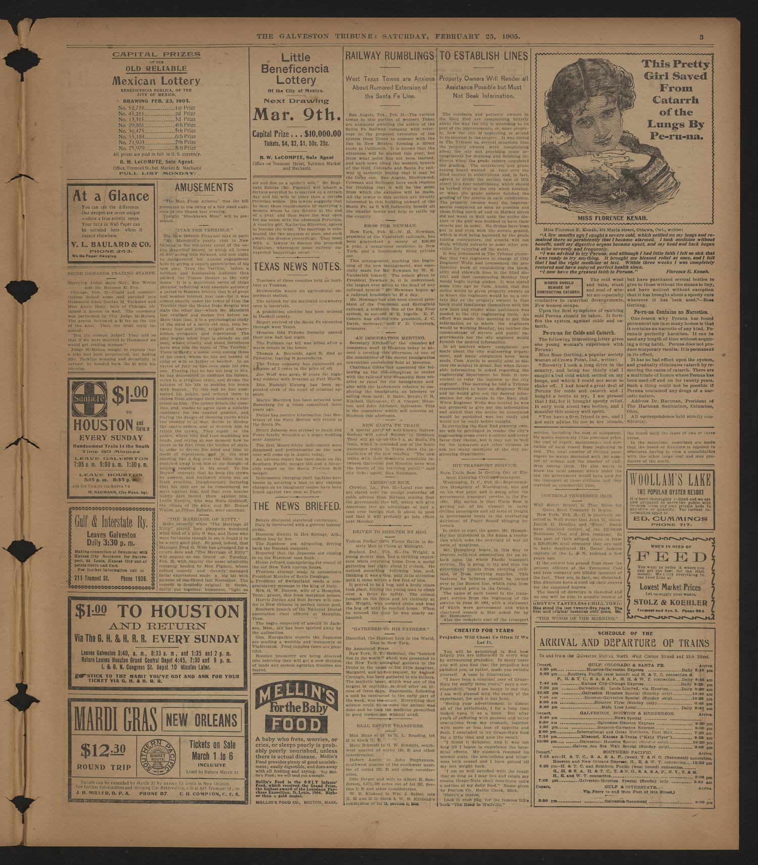 Galveston Tribune. (Galveston, Tex.), Vol. 25, No. 80, Ed. 1 Saturday, February 25, 1905
                                                
                                                    [Sequence #]: 3 of 8
                                                