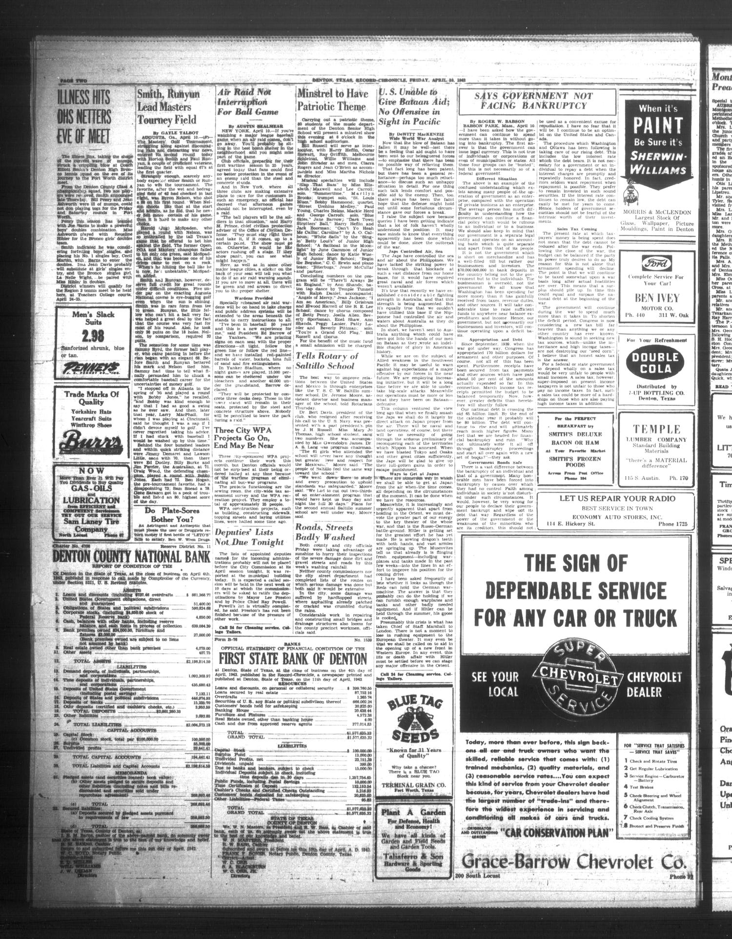 Denton Record-Chronicle (Denton, Tex.), Vol. 41, No. 205, Ed. 1 Friday, April 10, 1942
                                                
                                                    [Sequence #]: 2 of 8
                                                