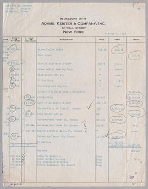 [Account Statement for Adams, Keister & Company, Inc., October 8, 1946]