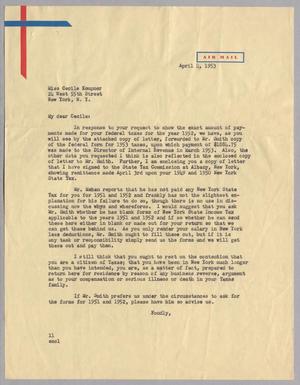 [Letter from I. H. Kempner to Cecile Kempner, April 4, 1953]