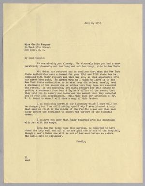 Primary view of object titled '[Letter from I. H. Kempner to Cecile Kempner, July 6, 1953]'.