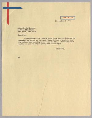 [Letter from Harris Leon Kempner to Cecile Kempner, November 9, 1953]