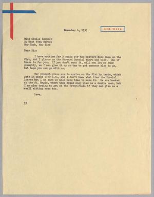 [Letter from Harris Leon Kempner to Cecile Kempner, November 6, 1953]