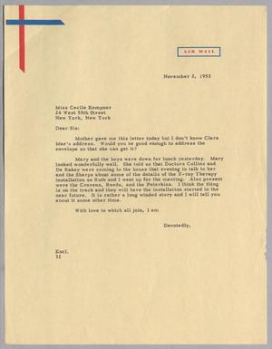 [Letter from Harris Leon Kempner to Cecile Kempner, November 2, 1953]