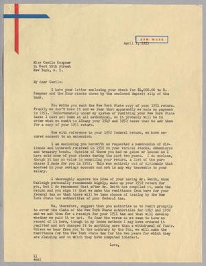 [Letter from I. H. Kempner to Cecile Kempner, April 1, 1953]