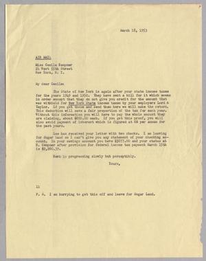 [Letter from I. H. Kempner to Cecile Kempner, March 18, 1953]