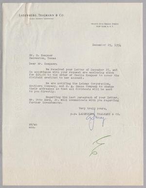 [Letter from Ladenburg, Thalmann, & Co. to H. Kempner, December 29, 1954]