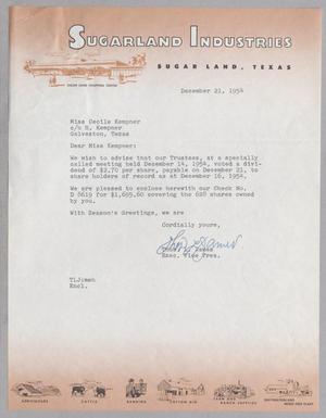 [Letter from Thomas L. James to Cecile Kempner, December 21, 1954]