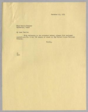 [Letter from Harris Leon Kempner to Cecile Kempner, December 23, 1954]
