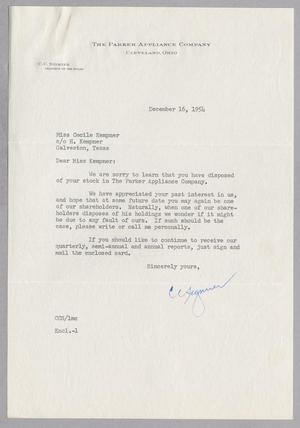 [Letter from C. C. Sigmier to Cecile Kempner, December 16, 1954]