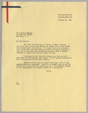 [Letter from I. H. Kempner to Cecile Kempner, October 28, 1954]
