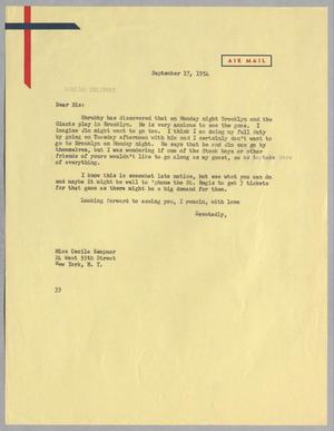 [Letter from Harris Leon Kempner to Cecile Kempner, September 17, 1954]