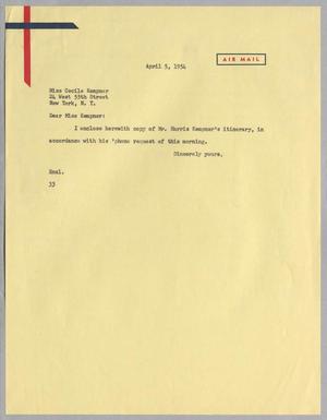 [Letter from Harris Leon Kempner to Cecile Kempner, April 5, 1954]