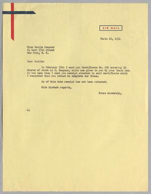 [Letter from A. H. Blackshear, Jr. to Cecile Kempner, March 22, 1954]
