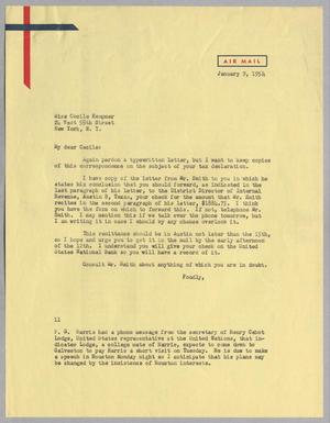 [Letter from I. H. Kempner to Cecile Kempner, January 9, 1954]