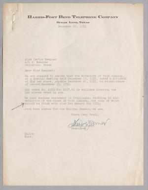 [Letter from Thomas L. James to Cecile Kempner, December 20, 1955]