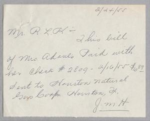 [Letter from J. M. H. to R. Lee Kempner, February 24, 1955]