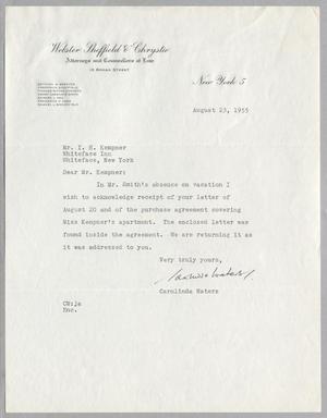 [Letter from Carolinda Waters to I. H. Kempner, August 23, 1955]
