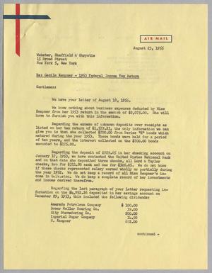 [Letter from A. H. Blackshear, Jr. to Webster, Sheffield & Chrystie, August 23, 1955]