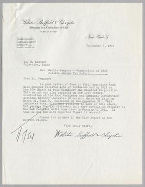 [Letter from Webster Sheffield & Chrystie to H. Kempner, September 7, 1955]