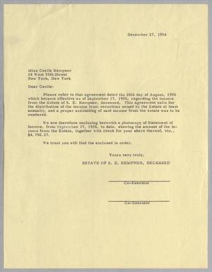 [Letter from the Estate of S. E. Kempner to Cecile Kempner, December 27, 1956]