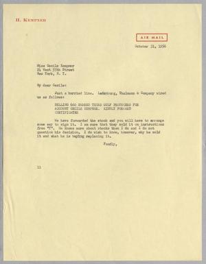[Letter from I. H. Kempner to Cecile Kempner, October 31, 1956]