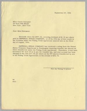 [Letter from A. H. Blackshear Jr. to Cecile Blum Kempner, September 27, 1956]