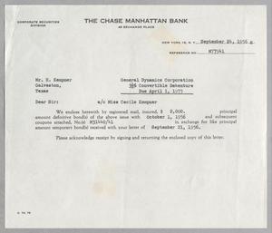 [Memorandum from Chase Manhattan Bank to Harris Leon Kempner - September 24, 1956]