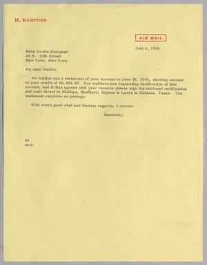 [Letter from Blackshear, A. H., Jr. to Cecile Blum Kempner, July 6, 1956]